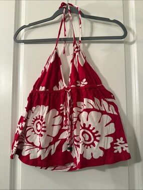 Ralph Lauren Denim Supply Red and White Floral Halter Top Sz S